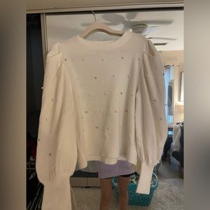 A new day - white pearl & rhinestone sweater